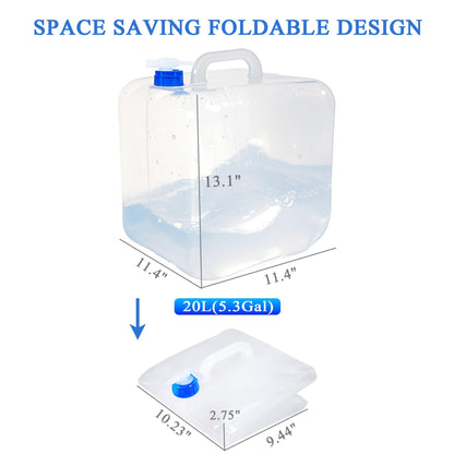 Cosell Collapsible Water Container with Spigot & Hook, BPA Free Water Jug, Foldable Carrier Bucket, Water Storage Container for Camping Hiking Survival Kit, 2-Pack (20L/5.3 Gallon)