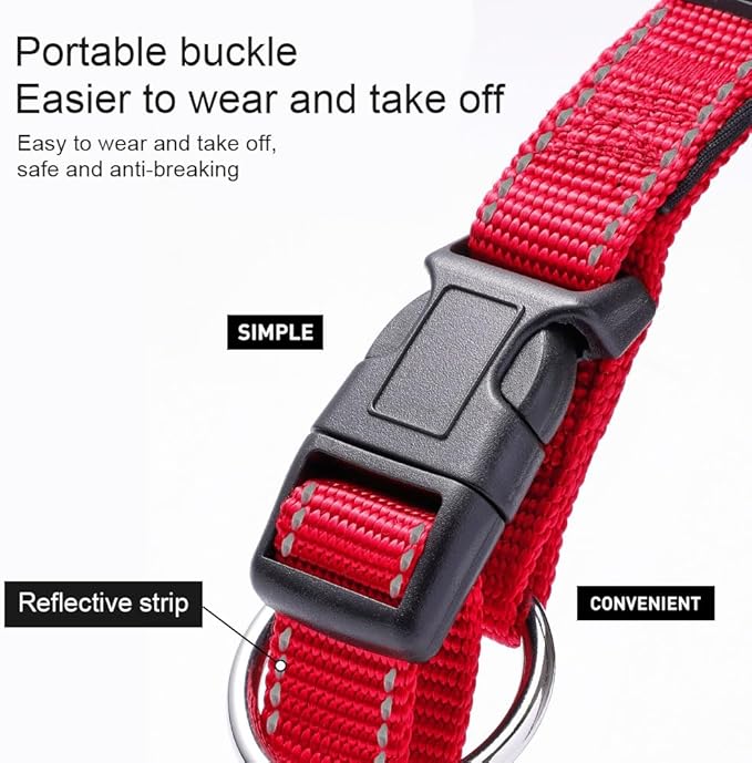Custom Reflective Dog Collars with Embroidered Name and Phone Number, Soft Neoprene Padded Breathable Nylon Personalized Pet Collar Adjustable for Large Medium Small Dogs