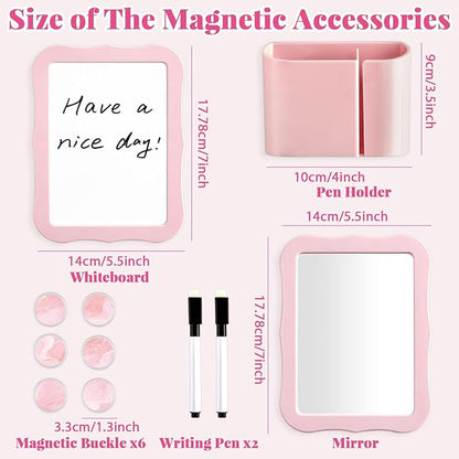 11 Pcs School Lockers Magnetic Decor Pink Locker Accessories Kit with Magnetic Mirror Whiteboard Pen Holder Buckles Lockers Organizer Decorations Locker Essentials for Girls Back to School Supplies