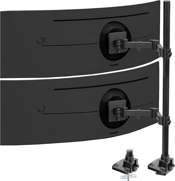 VIVO Dual Ultra-Wide Monitor Extra Tall Desk Mount for up to 49 inch Ultrawides, Clamp-on Adjustable Stand Holds 44 lbs per Screen, VESA up to 100x100mm, Black, STAND-V120T