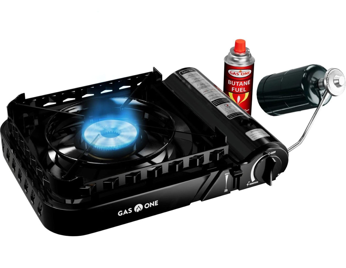 GasOne 15,000 BTU Propane or Butane Stove Dual Fuel Stove Portable Camping Stove - Patented - with Carrying Case Great for Emergency Preparedness Kit