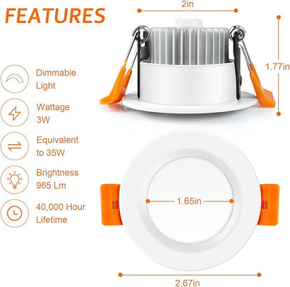 inShareplus 2 Inch LED Recessed Lighting, Downlight Dimmable 3W (35W Equivalent), 5000K Daylight White, CRI80, Recessed Light Fixtures with LED Driver (1 Pack)