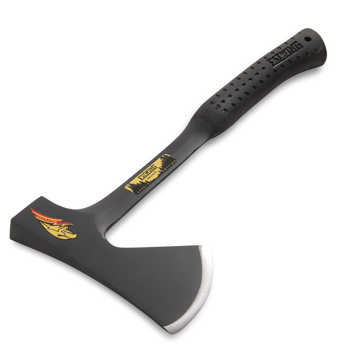 ESTWING Camper's Axe - 19" USA Made Special Edition Camping Ax with Forged Steel Construction & Shock Reduction Grip - E44ASE