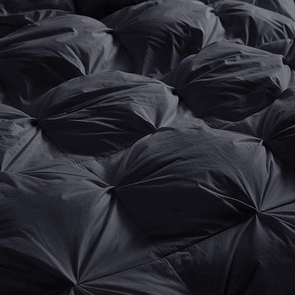 Luxurious All-Season Goose Down Feather Fiber Comforter King Size Duvet Insert, Exquisite Black Pinch Pleat Design, Premium Baffle Box, 100% Egyptian Cotton Cover, 70 oz. Fill Weight, Black