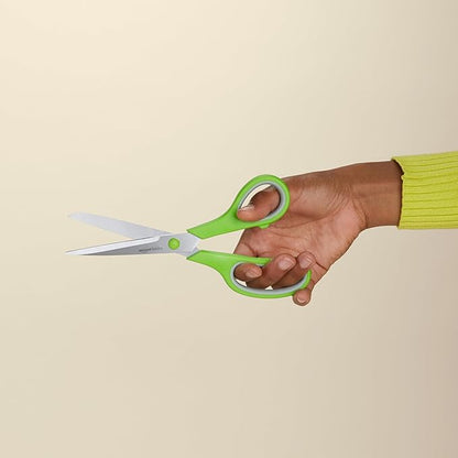 Amazon Basics Multipurpose Stainless Steel Scissors for Office, Crafts, Paper Cutting, Fabric Cutting, Right/Left Handed, Comfort Grip, PVD Coated, 2-Pack, Green and Grey