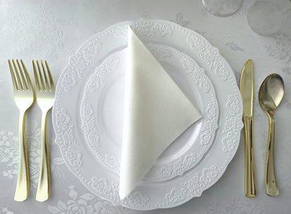 " OCCASIONS " 240 Plates Pack,(120 Guests) Vintage Wedding Party Disposable Plastic Plates Set-120x10.25'' Dinner +120x7.5'' Salad/Dessert Plate (Portofino Plain White)