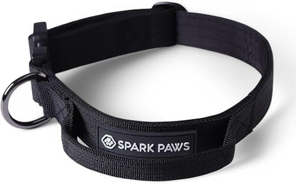 Spark Paws Tactical Dog Collar - Heavy Duty, Premium Quality, Thick and Durable for Large and Medium Dogs - Black - XS - 1"