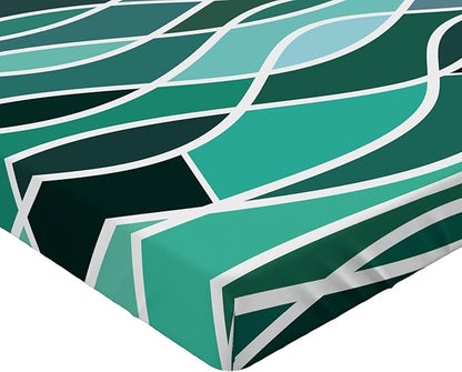 Ambesonne Seafoam Fitted Sheet, Stained Glass Pattern with Wavy Lines and Mosaic Abstract Geometric Composition, Bed Cover with All-Round Elastic Deep Pocket for Comfort, Queen Size, Multicolor