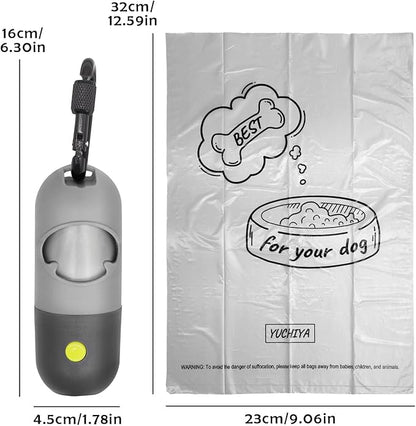 Dog Poop Bags Holder with LED Flashlight|Pet Waste Bags Dispenser for Leash|Doggie Potty Bags Container with Leak-proof Pet Trash Bags and Accessories (1 Holder 195 Bags, Grey and Black)