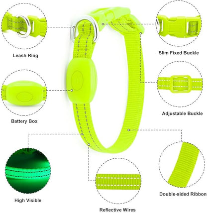 Light Up Dog Collar for Small Dogs - Rechargeable Puppy Collars Glow in The Dark LED Dog Collar Lights for Night Walking（X-Small, Green）