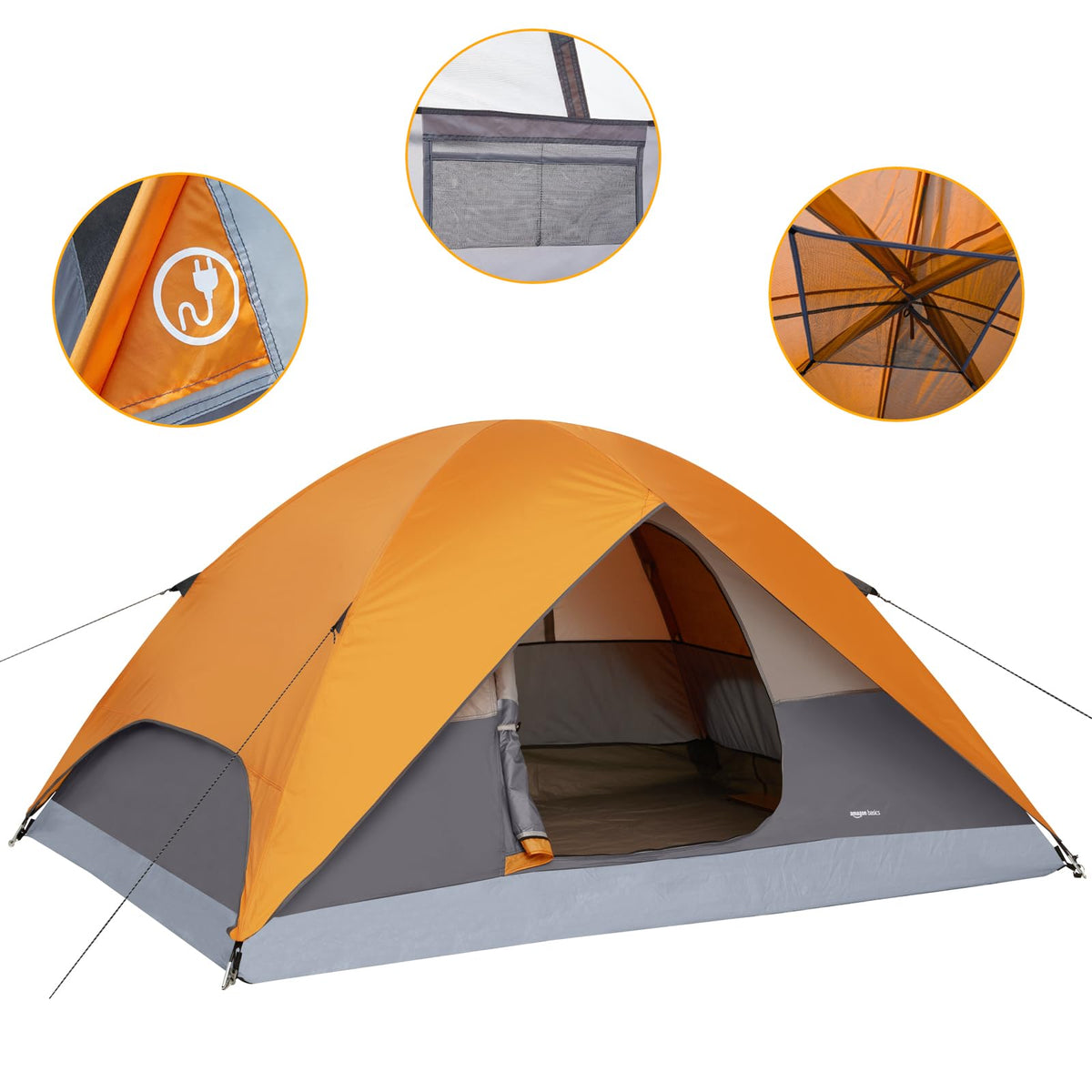 Amazon Basics Dome Camping Tent with Easy Setup for Hiking and Backpacking, Portable Two-Person, Rainfly and Carry Bag, Orange and Grey