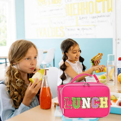 Insulated Lunch Box for School, Thermal Reusable Durable Freezable Lunch Bags for Kids Boys Girls Men Women - Small Soft Cooler Portable Lunch Tote Kit for Work Picnic Travel,Rose Red Alphabet