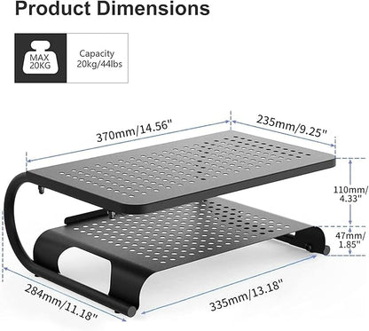 suptek Double-Deck Desk Monitor Stand Riser for Computer,Laptop,Printer, Notebook and All Flat Screen Display with Vented Metal Platform and 4 Inches Height Underneath Storage (MST002)