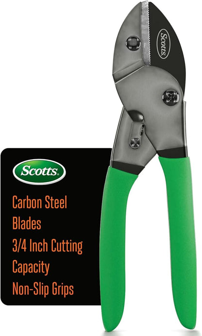 Scotts 8 in. Anvil Pruning Shears – 1/2 in. Cutting Capacity, Heavy-Duty Garden Pruner for Dry Stems and Dead Wood, Sap Resistant – Comfort Grip with Sharp Carbon Steel Blade for Yard and Garden Use