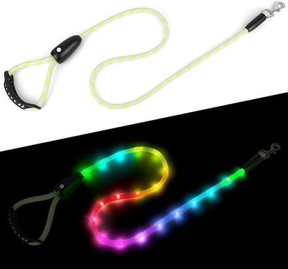BSEEN Light Up Dog Leash - LED Dog Leash Type-C Rechargeable, 13 Lighting Modes, Glow in The Dark Pet Lead with Soft Handle for Small Medium Large Dogs Night Walking Safety (RGB, 6 Ft)