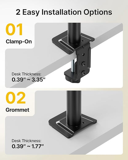 monTEK Stable Vertical Dual Monitor Mount, Stacked Desk Stand for Two 17-32 inch Screens, Full Motion Arm with Tilt, Swivel, Rotation, Supports 22 lbs per Side, C-Clamp/Grommet Base, VESA 100×100mm