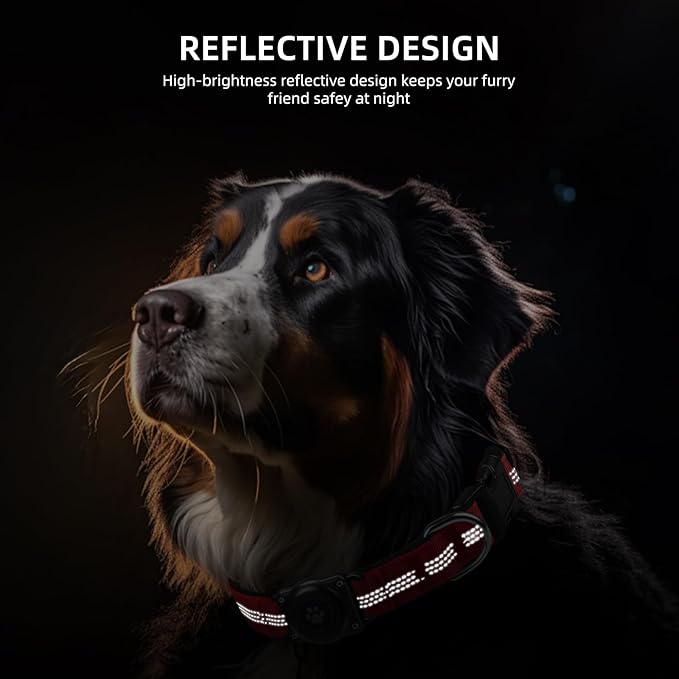 Upgraded AirTag Dog Collar, IP68 Waterproof Air Tag Dog Collar Holder, Reflective, Ultra-Durable, Comfortable Padded, Heavy Duty Dog Collars for Small Medium Large Dogs (S (10.6"-13.6"), Red)