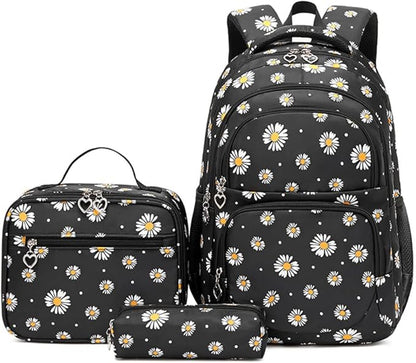 3Pcs Daisy Backpack for Girls with Lunch Box Kids School Bag with Lunch Bag Bookbag for Elementary School