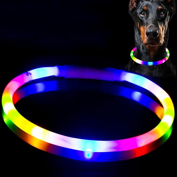 Light Up Dog Collar, Rechargeable Glowing Dog Collar, Light Dog Collar for Night Walking with 1640 FT of Visibility - Brightest LED Dog Collar Light, 3 Flashing Modes, Keeps Your Pets Safe in The Dark
