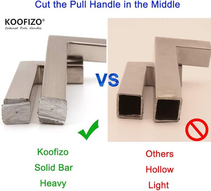 KOOFIZO Solid Square Bar Cabinet Handle - Chrome Furniture Pull, 3 Inch/76mm Screwhole Distance, 10-Pack for Kitchen Cupboard Door, Bedroom Dresser Drawer, Bathroom Wardrobe Hardware
