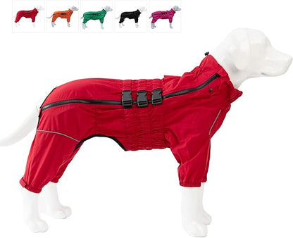 Dogs Waterproof Jacket, Lightweight Waterproof Jacket Reflective Safety Dog Raincoat Windproof Snow-Proof Dog Vest for Corgis Dachshund Small Medium Large Dogs Red D-L