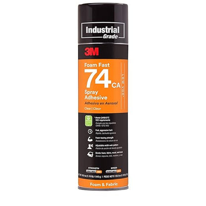 3M Foam Fast 74 CA Spray Adhesive Low VOC <25%, Clear, Net Wt 19.0 oz