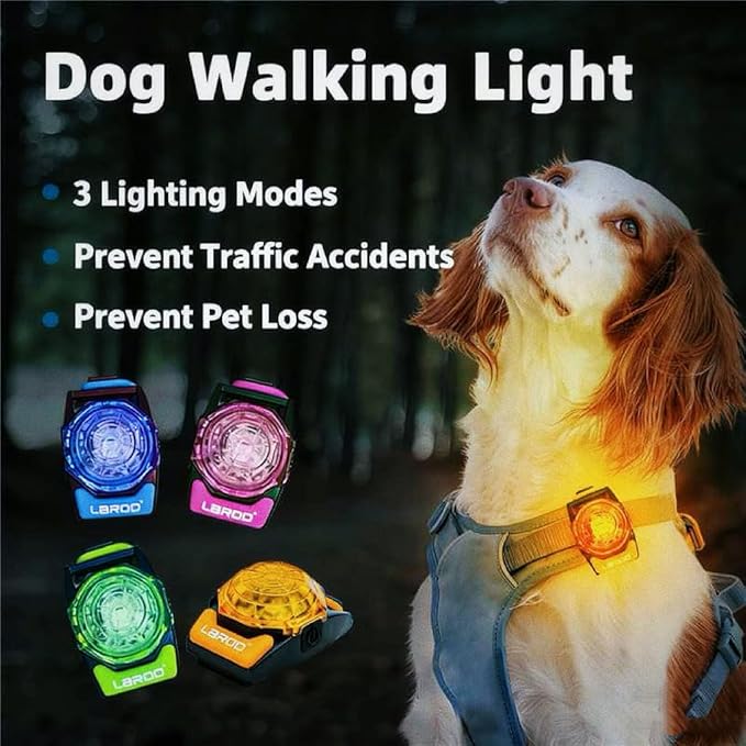 LaRoo Dog Lights for Night Walking,USB-C Rechargeable Safety Lights，Only 13g for Small Dogs, 3 Modes Waterproof LED Collar Charm for Nighttime Running,Pet Camping Essentials(Yellow)