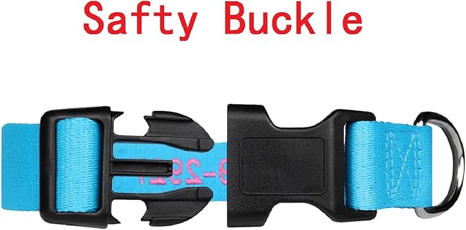 FlowerTown Personalized Dog Collar with Embroidered Name and Phone Number, Custom Dog ID Collars 4 Adjustable Sizes with Safety Release Buckle and D-Ring (Normal), Blue