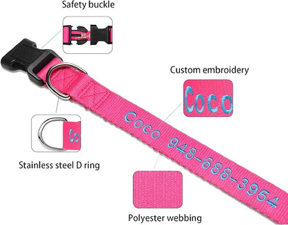 FlowerTown Personalized Dog Collar with Embroidered Name and Phone Number, Custom Dog ID Collars 4 Adjustable Sizes with Safety Release Buckle and D-Ring (Normal), Blue