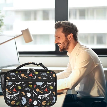 Insulated Lunch Box for School, Thermal Reusable Durable Freezable Lunch Bags for Kids Boys Girls Men Women - Small Soft Cooler Portable Lunch Tote Kit for Work Picnic Travel,Dinosaur Fossil
