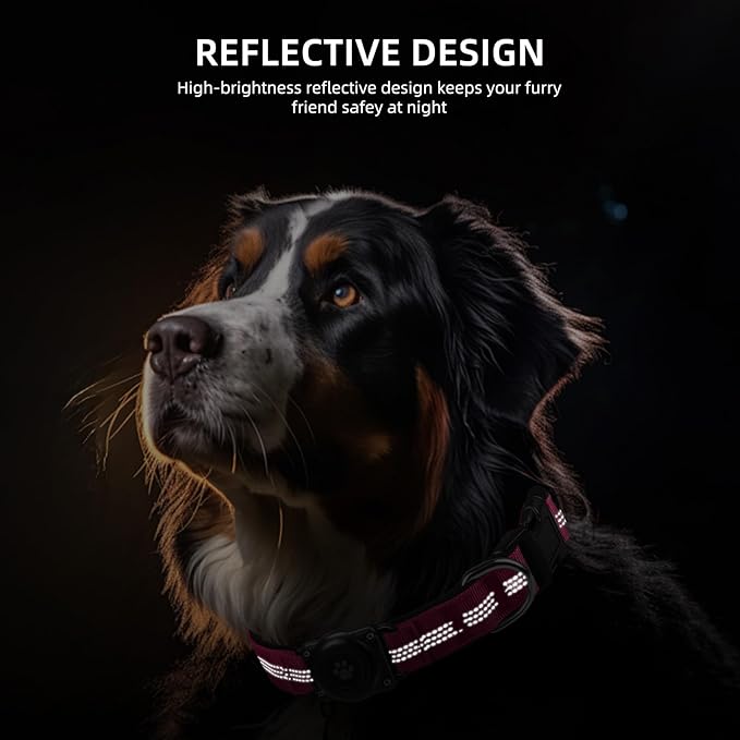 Upgraded AirTag Dog Collar, IP68 Waterproof Air Tag Dog Collar Holder, Reflective, Ultra-Durable, Comfortable Padded, Heavy Duty Dog Collars for Small Medium Large Dogs (M (12.6"-17.1"), Hotpink)