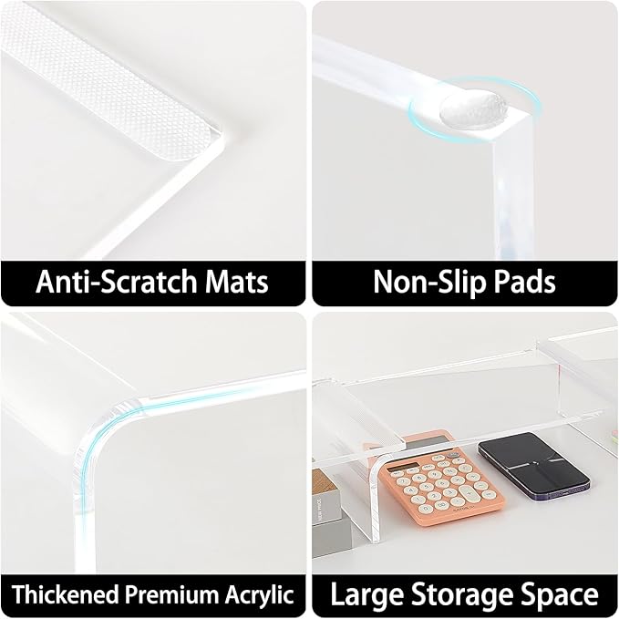 Acrylic Monitor Stand , Clear Monitor Stand for Desk, Computer Accessories for Home Office, Desk Organizer Shelf for Laptop, PC, Multi Media and more