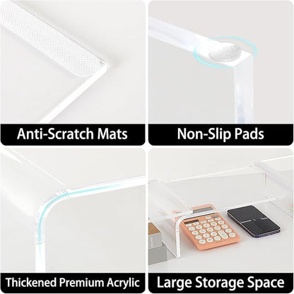 Acrylic Monitor Stand , Clear Monitor Stand for Desk, Computer Accessories for Home Office, Desk Organizer Shelf for Laptop, PC, Multi Media and more