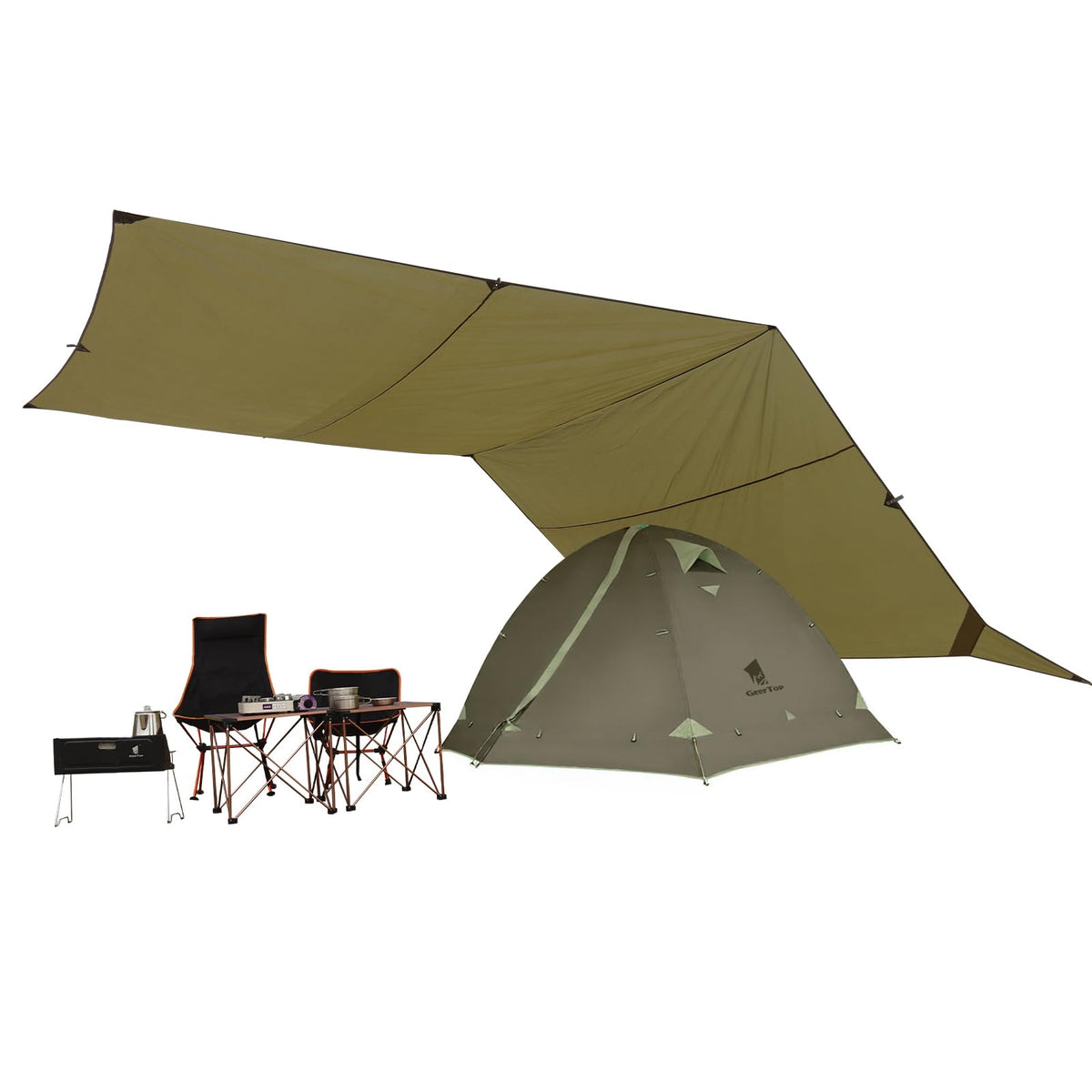 GEERTOP 17 × 10 ft Large Camping Tent Tarp Outdoor Waterproof Flame Retardant Hammock Rain Fly Backpacking Tent Tarp Shelter for Hiking Travel Picnic(Not Includes Poles)