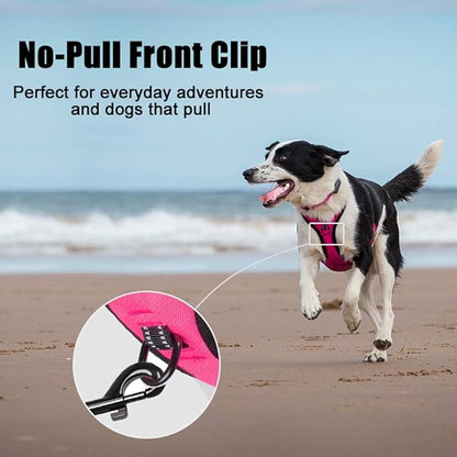 PoyPet No Pull Dog Harness, Reflective Comfortable Vest Harness with Front & Back 2 Leash Attachments and Easy Control Handle Adjustable Soft Padded Pet Vest for Small to Large Dogs (Pink,L)