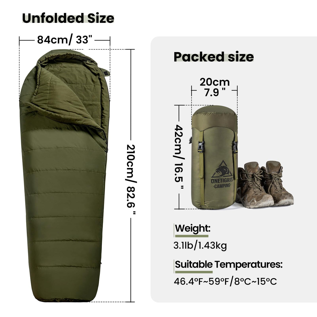 OneTigris Bushcrafter’s Sleeping Bags, Mummy Sleeping Bag for Camping Hiking Backpacking, Survival Gear