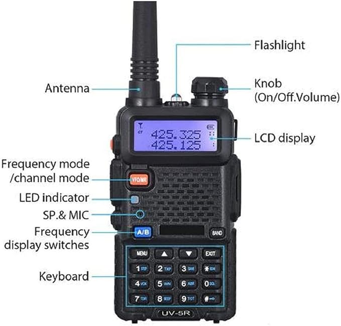 Baofeng UV-5R Dual Band Two Way Radio Handheld Ham Radio Long Range Walkie Talkies Pack of 6 for Hiking Camping Hunting Skiing Trip(Black) with 6 Way Charger, USB-C Charge Battery