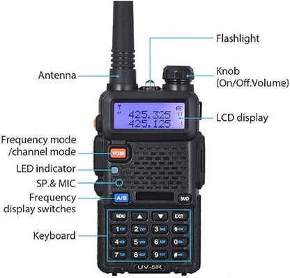 Baofeng UV-5R Dual Band Two Way Radio Handheld Ham Radio Long Range Walkie Talkies Pack of 6 for Hiking Camping Hunting Skiing Trip(Black) with 6 Way Charger, USB-C Charge Battery