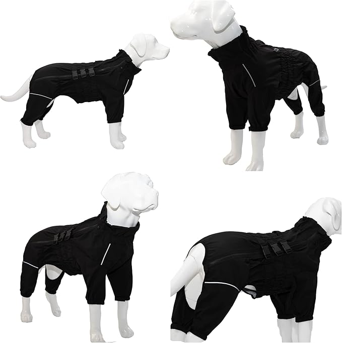 Dogs Waterproof Jacket, Lightweight Waterproof Jacket Reflective Safety Dog Raincoat Windproof Snow-Proof Dog Vest for Small Medium Large Dogs Black 4XL