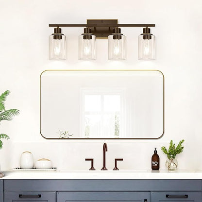 4 Light Bathroom Light Fixtures, Oil-Rubbed Bronze Modern Vanity Lights with Clear Glass Shades, Bathroom Wall Lamp for Mirror Living Room Cabinet