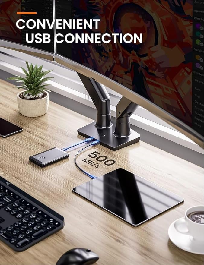 ErGear Dual Monitor Desk Mount up to 40 inches Screens, Max 26.4lbs Capacity Each, Heavy Duty Ultrawide Monitor Arm with USB Ports, Height Adjustable Monitor Stand, VESA 75x75mm or 100x100mm, Black