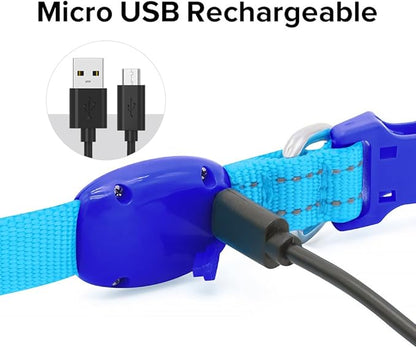 BSEEN Light Up Dog Collar, Rechargeable LED Dog Collar Reflective Glowing Pet Collar for Puppies & Cats, Safety Dog Lights for Night Walking (Blue)