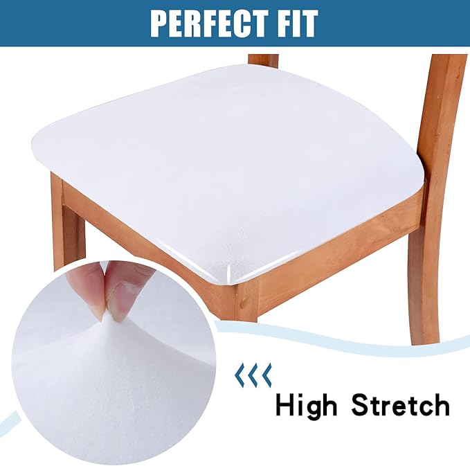 Smiry Velvet Seat Covers for Dining Room Chair Set of 2, Stretch Fit Removable Washable Chair Seat Cushion Protector Slipcovers with Ties, White