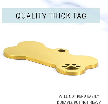 Ultra Joys Dog Tags Personalized for Pets - Hollow Paw Custom Pet ID Tag - Engraved Dog Tag for Small, Large Dogs - Small Bone in Gold