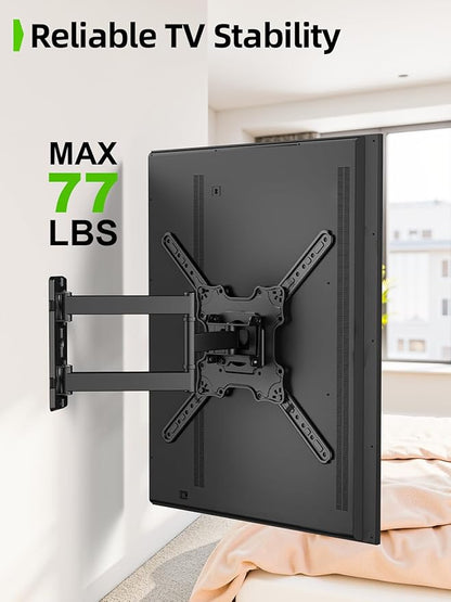 USX MOUNT Full Motion TV Wall Mount for 26-60 inch up to 77 lbs, Single Stud Corner TV Mount Bracket with Swivel Tilt Articulating, Monitor Wall Bracket Fit Max VESA 400x400mm
