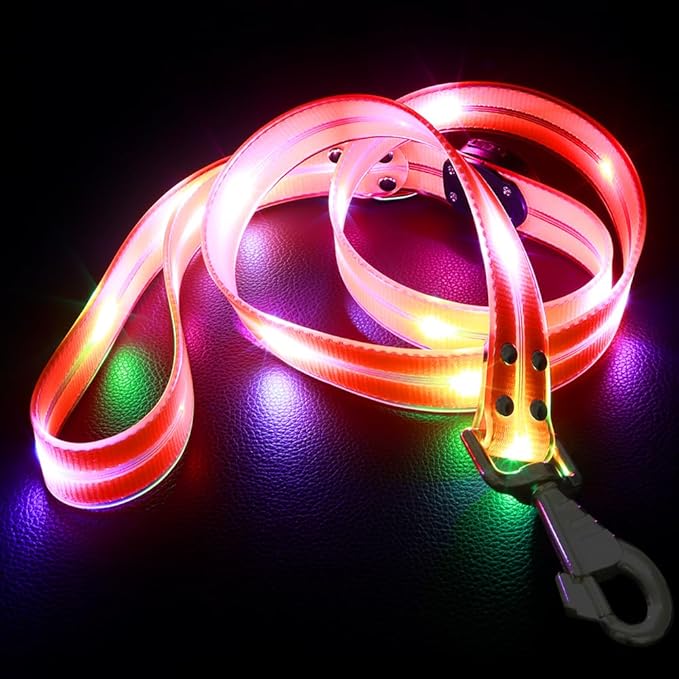 LED Waterproof Pet Dog Leash USB Rechargeable Fashionable Color Glow in The Dark Night Walk Safety Dog Leash for Medium to Large Dogs