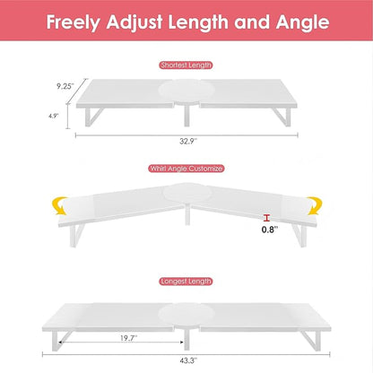 Dual-Monitor-Riser-Stand-For-Desk, Large Monitor Stand Riser For 2 Monitors With Adjustable Length Angle, Double Computer Riser For Desktop Organizer, Monitor Shelf Riser