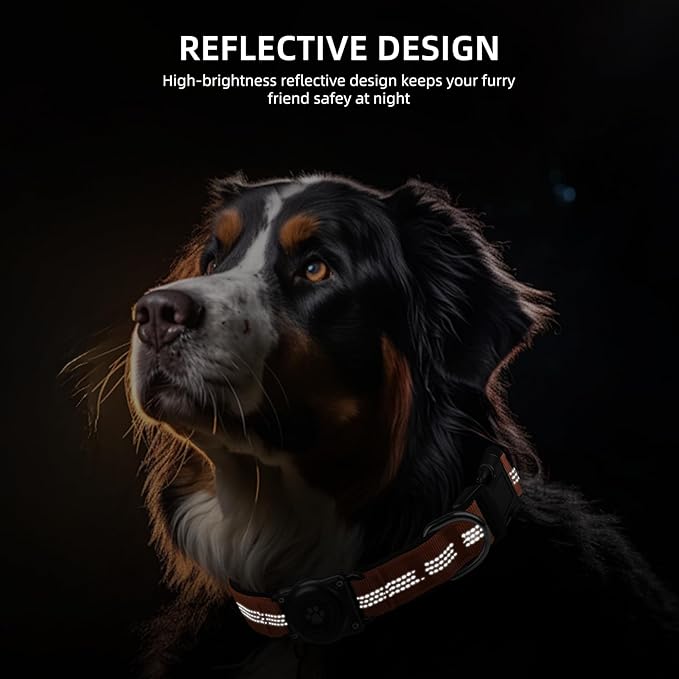Upgraded AirTag Dog Collar, IP68 Waterproof Air Tag Dog Collar Holder, Reflective, Ultra-Durable, Comfortable Padded, Heavy Duty Dog Collars for Small Medium Large Dogs (L (14.8"-20.3"), Orange)