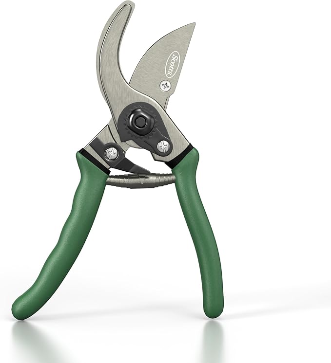 Scotts 8 in. Bypass Pruning Shears – 1/2 in. Cutting Capacity; Gardening Hand Pruner with Sharp Carbon Steel Blade and Non-Slip Grip – Lightweight Garden Tool for Live Plants and Soft Stems