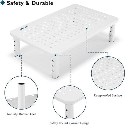 BONTEC Monitor Stand 2 Pack Height Adjustable Metal Riser with Pen Holder, White, 14.5” x 9.1”, Ergonomic Desktop Stand for Computer, Printer, Laptop, Adjustable Desk Riser with Cable Management